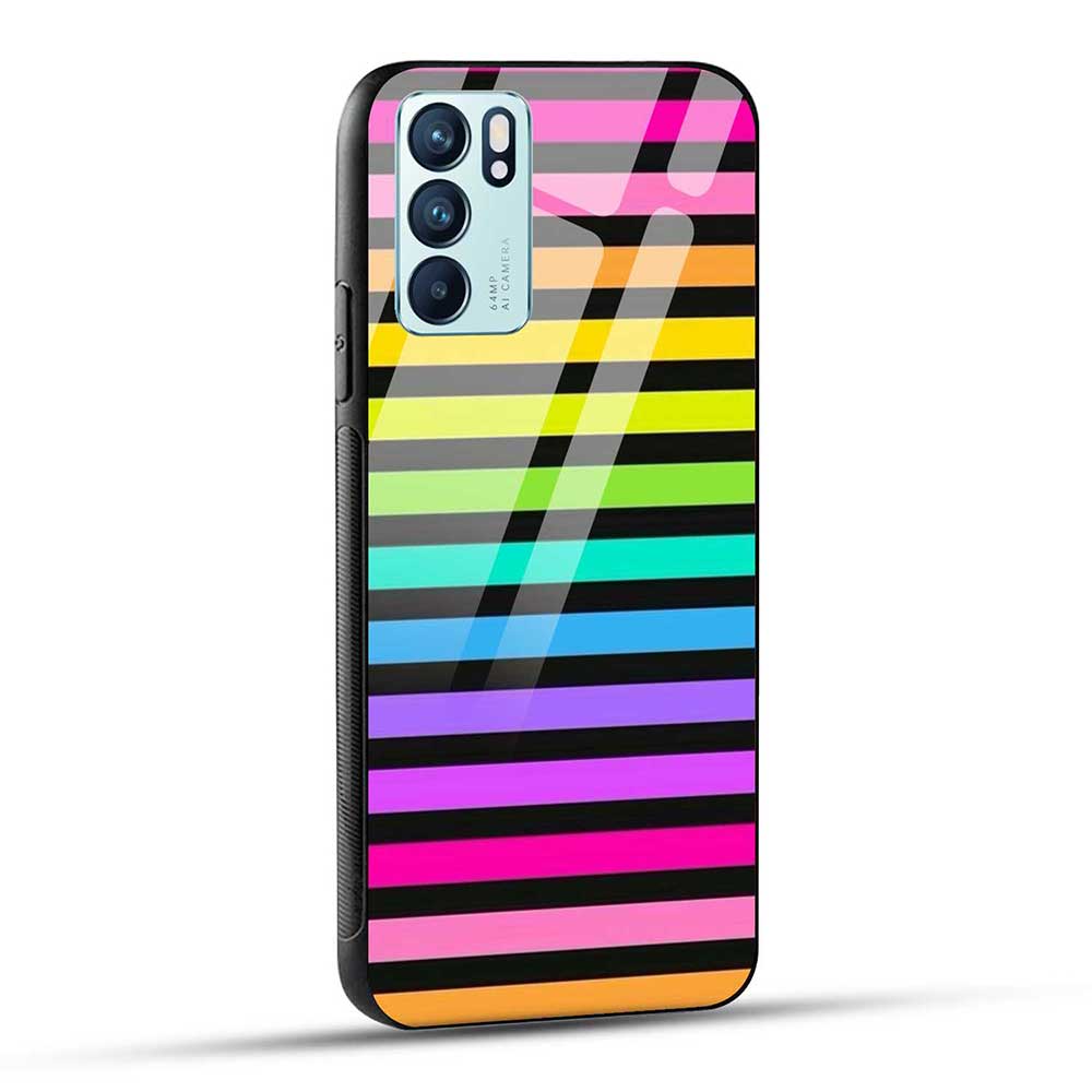 Oppo Reno6 5G Back Cover Hyper Rainbow Stripes Glass Case