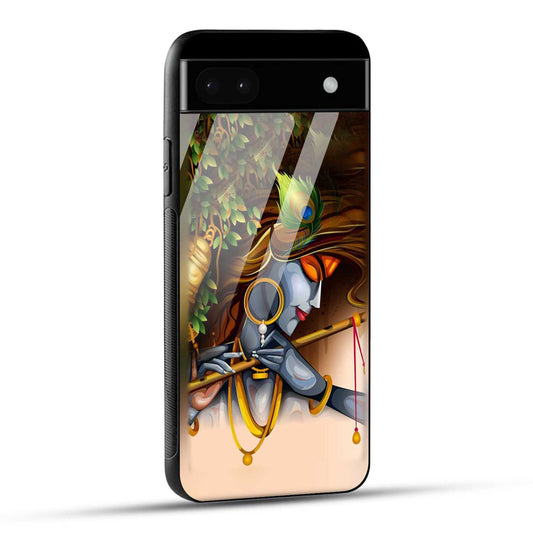 Google Pixel 6A Back Cover Lord Krishna with Flute Printed Glass Case