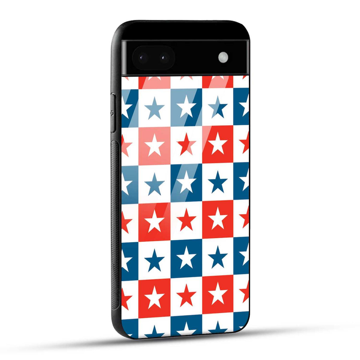 Google Pixel 6A Back Cover Blue And Red Star Print Printed Glass Case