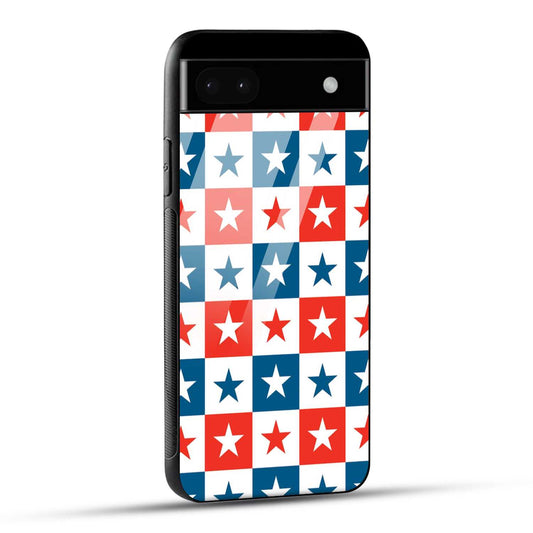 Google Pixel 6A Back Cover Blue And Red Star Print Printed Glass Case