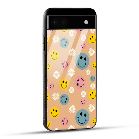 Google Pixel 6A Back Cover Smiley And Flowers Printed Glass Case