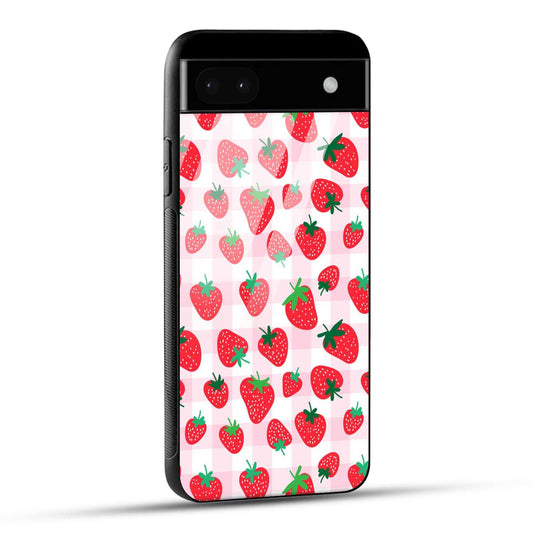 Google Pixel 6A Back Cover Doodle Of Strawberries Printed Glass Case