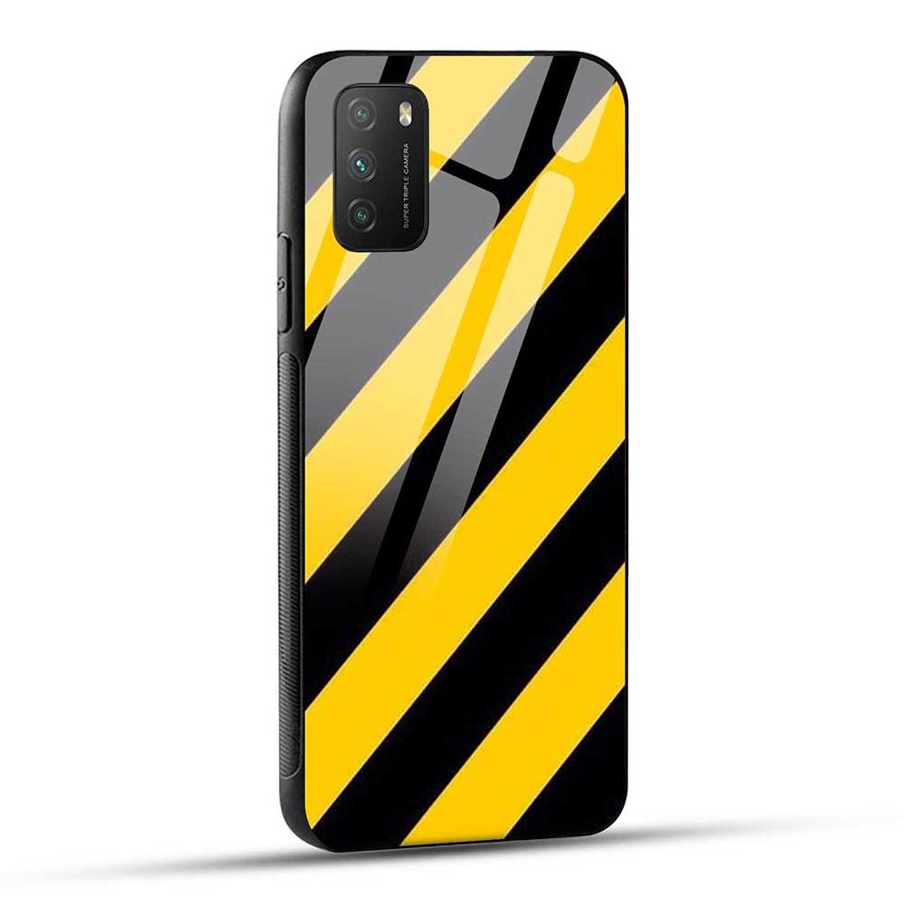 POCO M3 / Redmi 9 Power Back Cover Yellow Black Stripe Glass Case