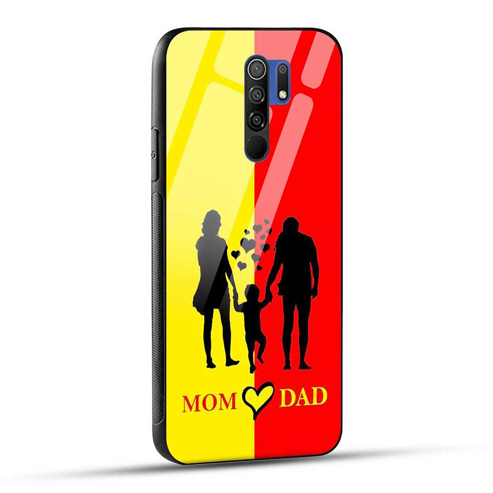 Redmi 9 Prime / POCO M2 / Poco M2 Reloaded Back Cover Mom Dad Love Red Yellow Glass Case