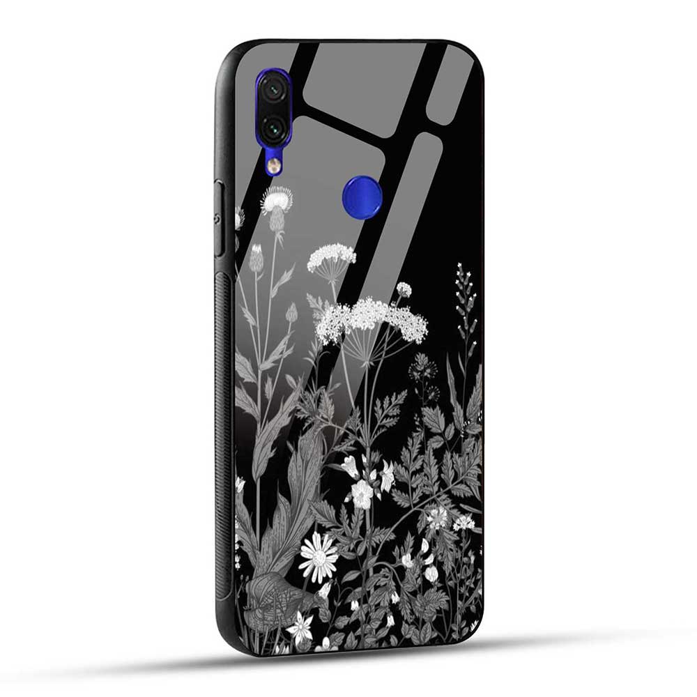 Redmi Note 7 / Redmi Note 7s / Redmi Note 7 Pro Back Cover Black & White Flowers Glass Case