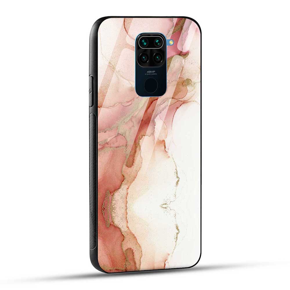 Redmi Note 9 Back Cover White Pink Abstract Glass Case