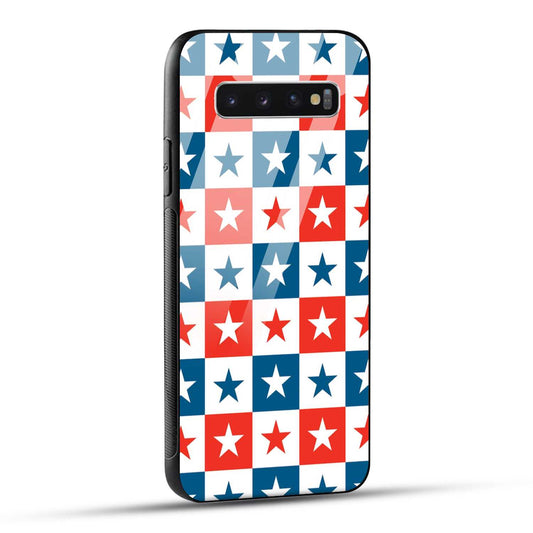 Samsung Galaxy S10 4G Back Cover Blue And Red Star Print Printed Glass Case