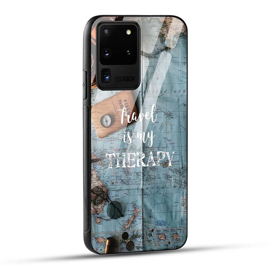Samsung Galaxy S20 Ultra Back Cover Travel Is My Therapy Printed Glass Case