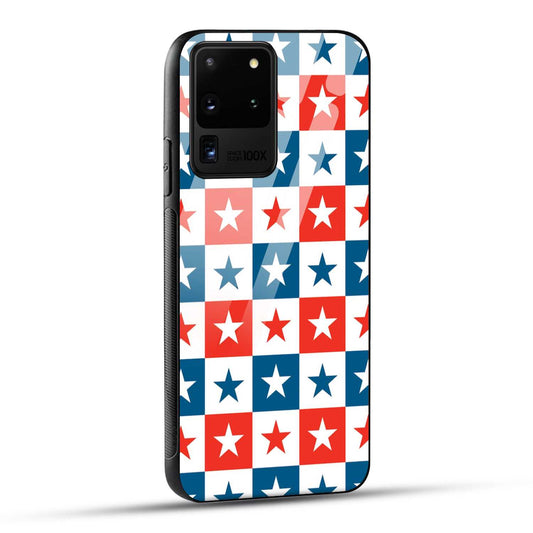 Samsung Galaxy S20 Ultra Back Cover Blue And Red Star Print Printed Glass Case