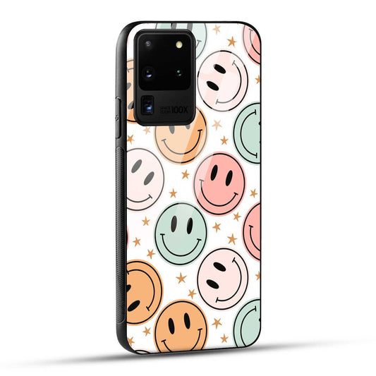 Samsung Galaxy S20 Ultra Back Cover Smiling Flowers And Stars Printed Glass Case