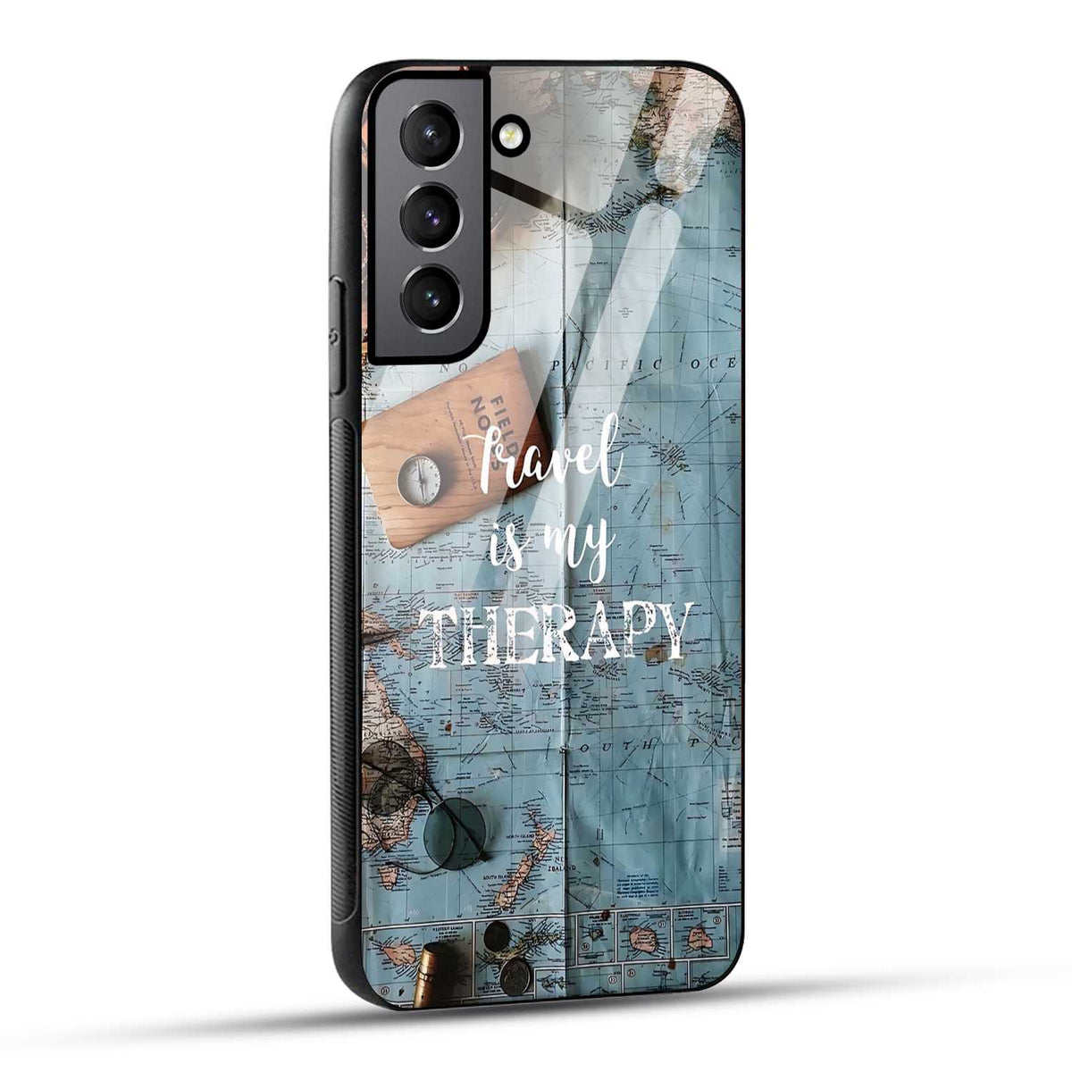 Samsung Galaxy S22 Plus 5G Back Cover Travel Is My Therapy Printed Glass Case