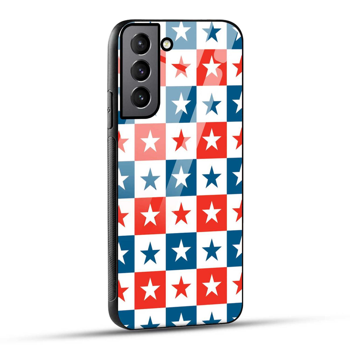 Samsung Galaxy S22 Plus 5G Back Cover Blue And Red Star Print Printed Glass Case