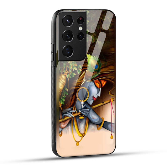 Samsung Galaxy S21 Ultra 5G Back Cover Lord Krishna with Flute Printed Glass Case