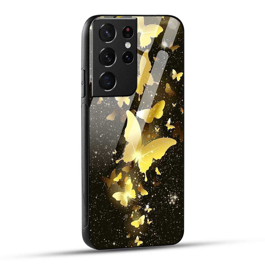 Samsung Galaxy S21 Ultra 5G Back Cover Golden Butterfly Printed Glass Case