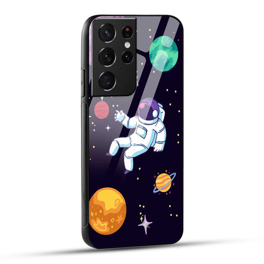 Samsung Galaxy S21 Ultra 5G Back Cover Colorful Illustration Astronaut Printed Glass Case