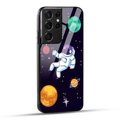 Samsung Galaxy S21 Ultra 5G Back Cover Colorful Illustration Astronaut Printed Glass Case