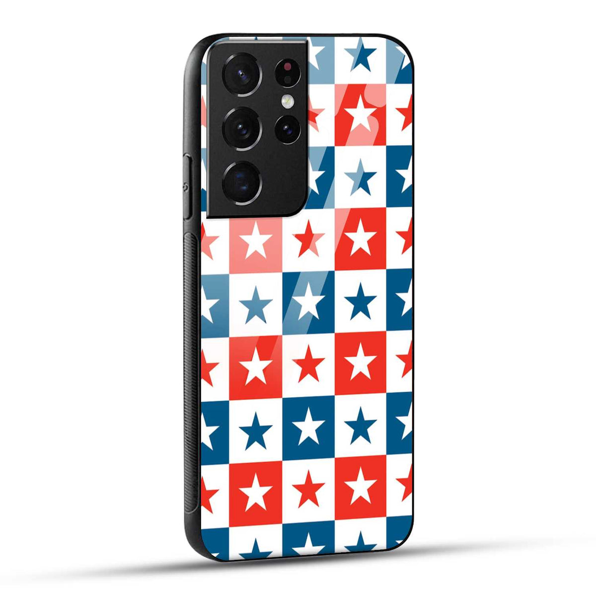 Samsung Galaxy S21 Ultra 5G Back Cover Blue And Red Star Print Printed Glass Case
