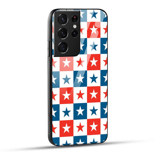 Samsung Galaxy S21 Ultra 5G Back Cover Blue And Red Star Print Printed Glass Case