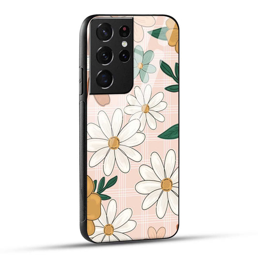 Samsung Galaxy S21 Ultra 5G Back Cover Retro Flower Art Printed Glass Case