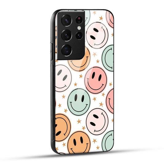 Samsung Galaxy S21 Ultra 5G Back Cover Smiling Flowers And Stars Printed Glass Case