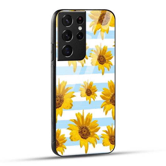 Samsung Galaxy S21 Ultra 5G Back Cover Beautiful Sunflower Doodle Printed Glass Case