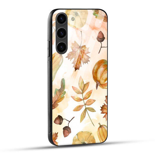 Samsung Galaxy S23 5G Back Cover Orange Brown Watercolor Autumn Pattern Printed Glass Case