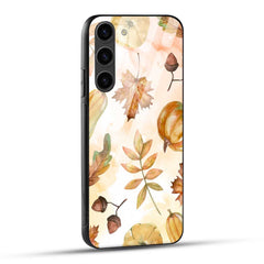 Samsung Galaxy S23 5G Back Cover Orange Brown Watercolor Autumn Pattern Printed Glass Case