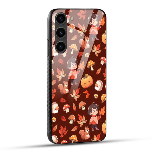Samsung Galaxy S23 5G Back Cover Orange Cute Illustrative Autumn Fall Printed Glass Case