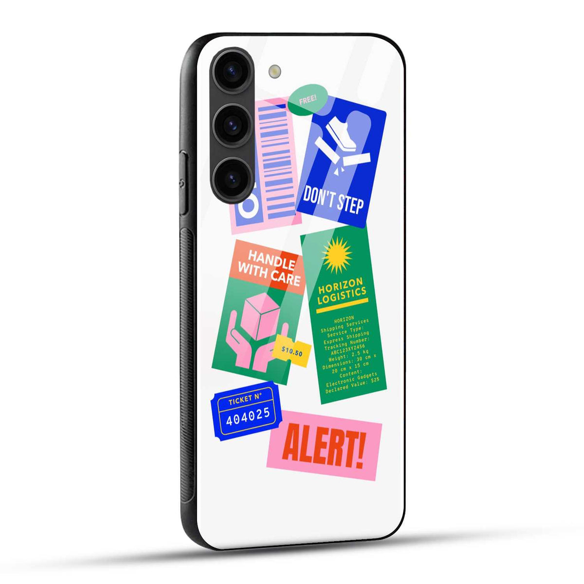 Samsung Galaxy S23 5G Back Cover Colorful Packaging Labels Printed Glass Case