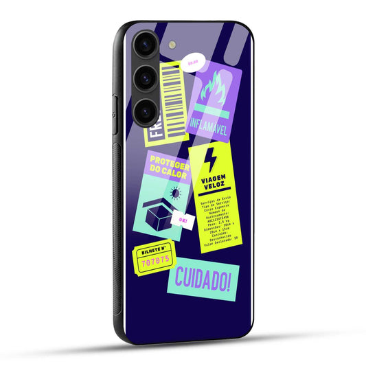 Samsung Galaxy S23 Plus 5G Back Cover Colorful Transit Packaging Icons Printed Glass Case