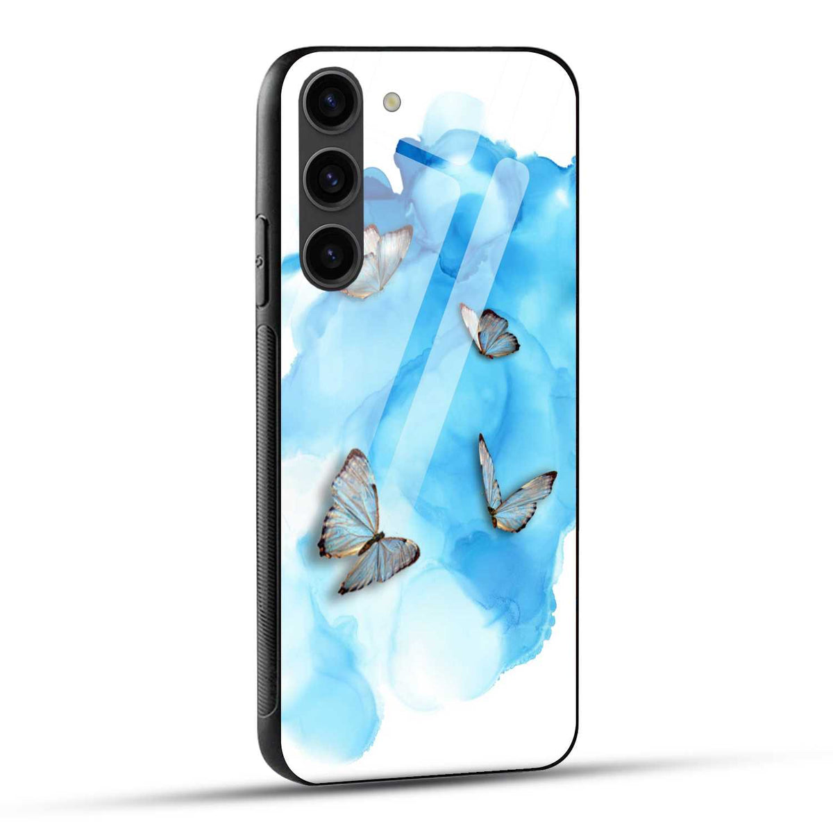 Samsung Galaxy S23 5G Back Cover Blue Butterfly Printed Glass Case