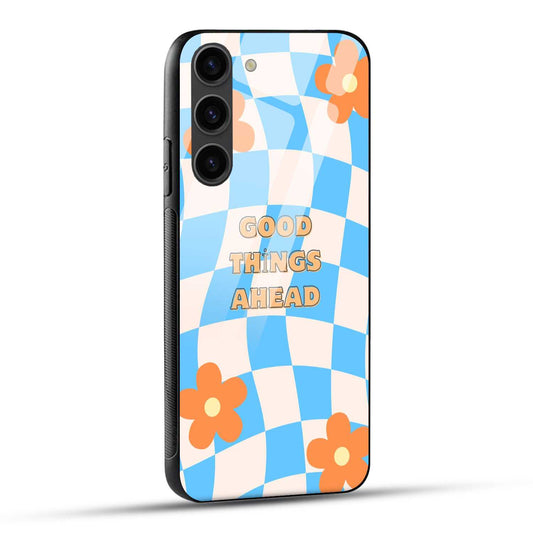Samsung Galaxy S23 5G Back Cover Preppy Orange And Blue Checkered Printed Glass Case