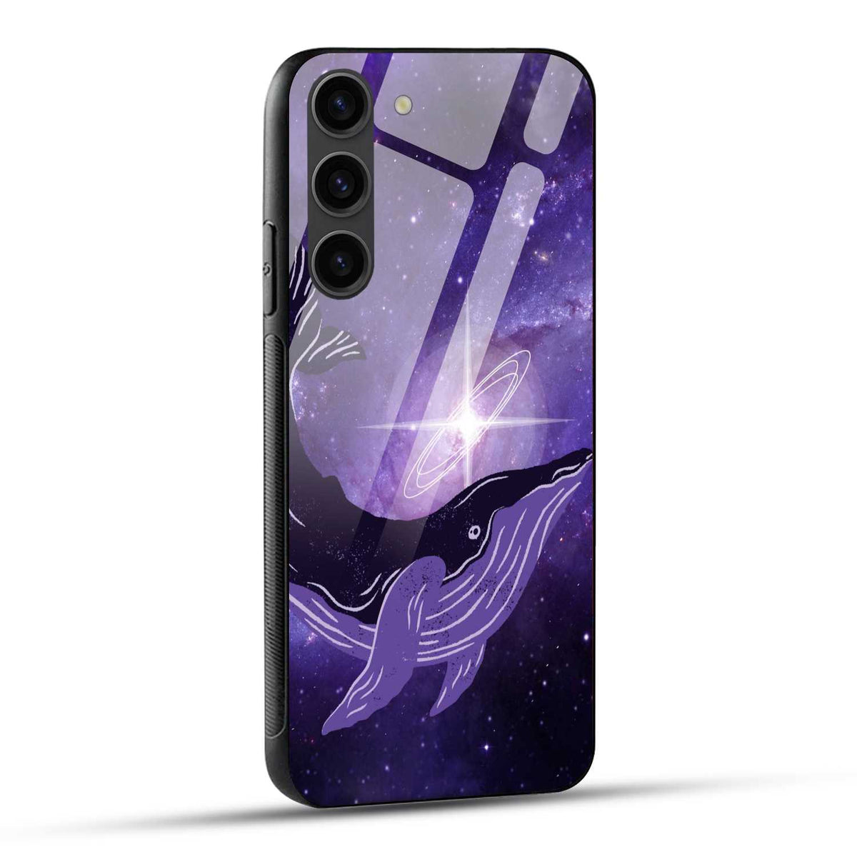 Samsung Galaxy S23 5G Back Cover Purple Whale In Outer Space Printed Glass Case