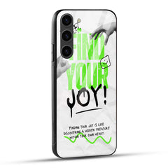 Samsung Galaxy S23 5G Back Cover White Green Grunge Find Your Joy Printed Glass Case