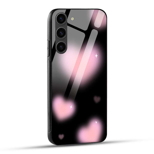 Samsung Galaxy S23 5G Back Cover Black And Pink Blurry Heart Printed Glass Case