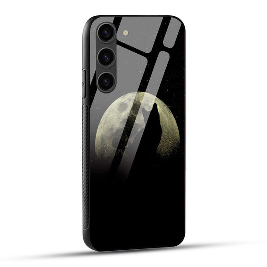 Samsung Galaxy S23 5G Back Cover Black Illustrated Cat At Night Printed Glass Case