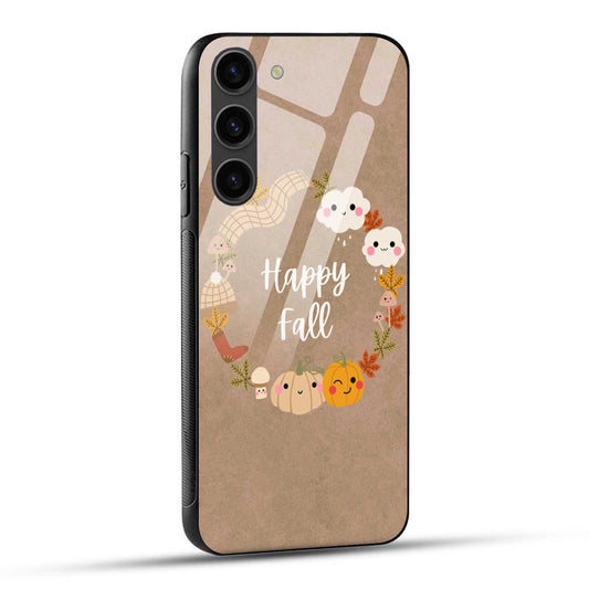 Samsung Galaxy S23 5G Back Cover Brown Cute Happy Fall Printed Glass Case