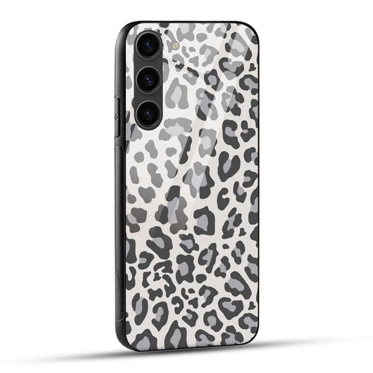 Samsung Galaxy S23 5G Back Cover Gray And White Leopard Print Printed Glass Case