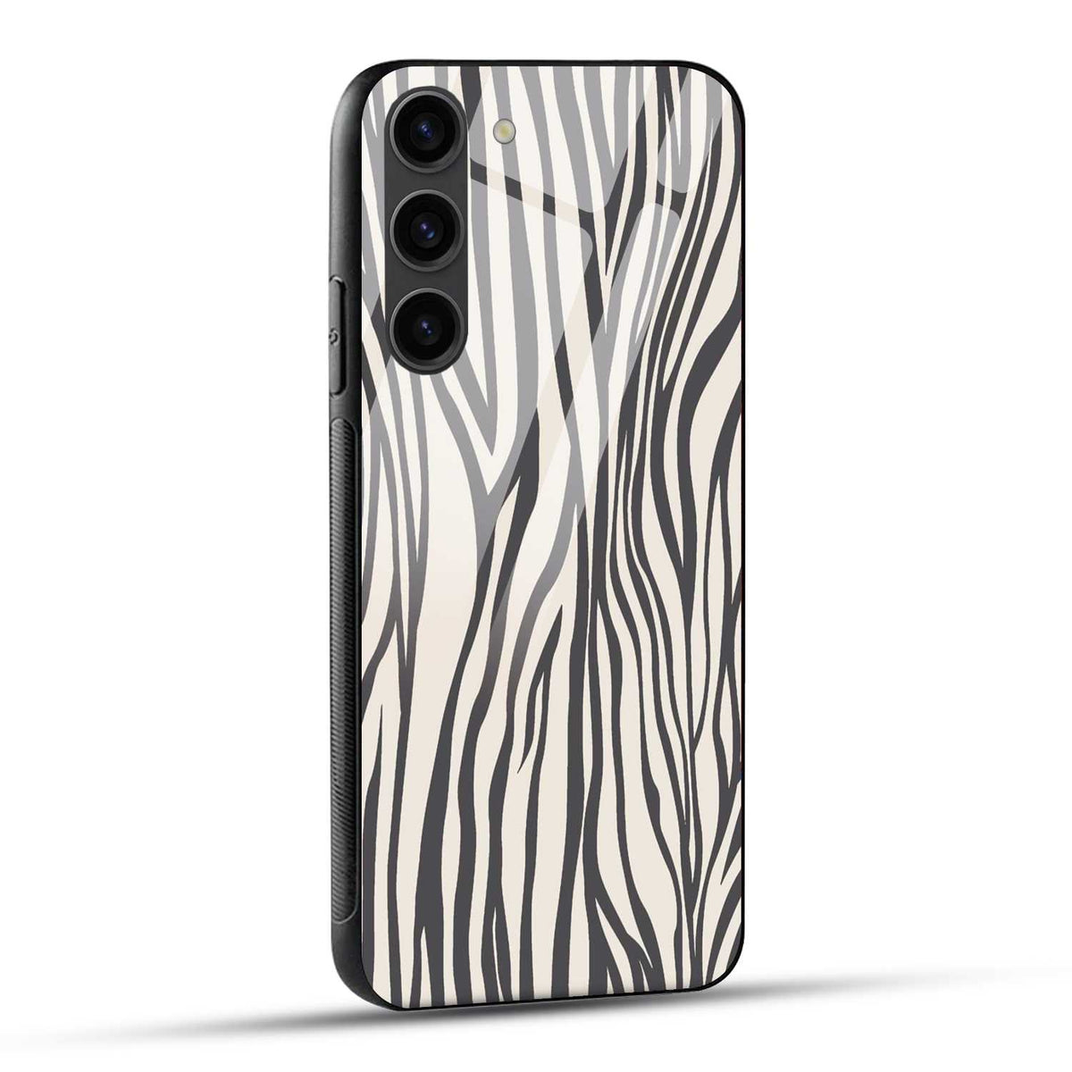 Samsung Galaxy S23 5G Back Cover Gray And White Jebra Pattern Print Printed Glass Case