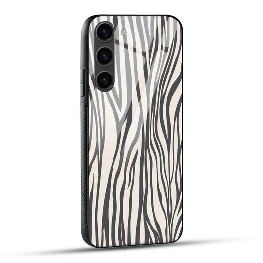 Samsung Galaxy S23 5G Back Cover Gray And White Jebra Pattern Print Printed Glass Case