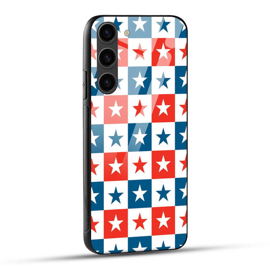 Samsung Galaxy S23 5G Back Cover Blue And Red Star Print Printed Glass Case