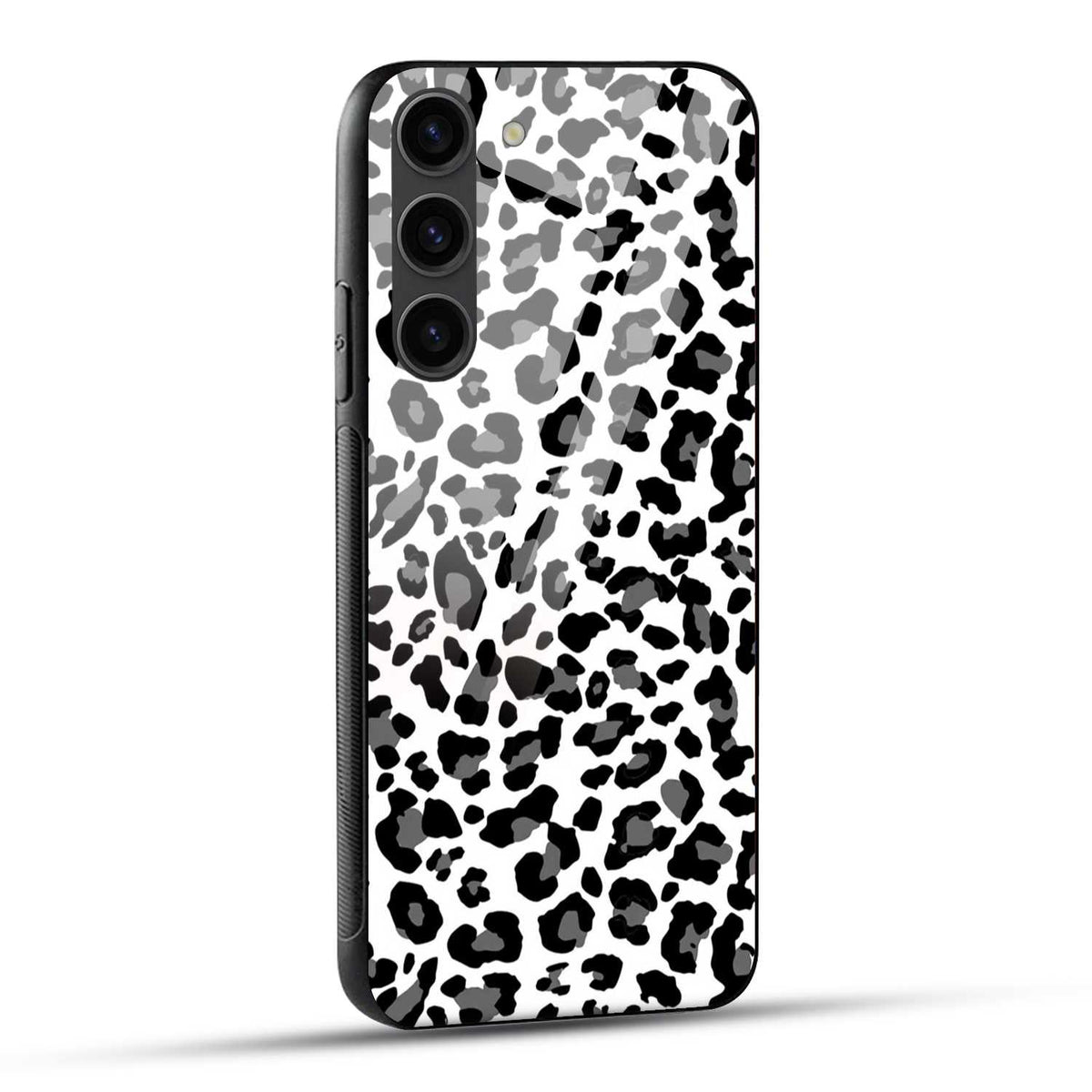 Samsung Galaxy S23 5G Back Cover Black And White Leopard Printed Glass Case