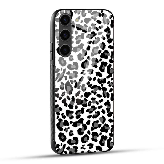 Samsung Galaxy S23 5G Back Cover Black And White Leopard Printed Glass Case