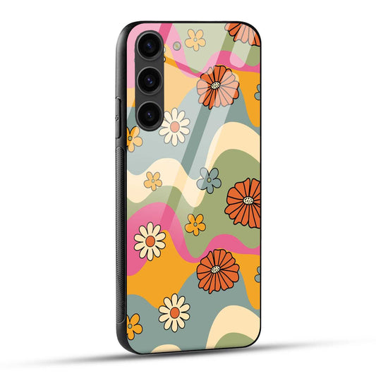 Samsung Galaxy S23 5G Back Cover Retro Floral Print Printed Glass Case