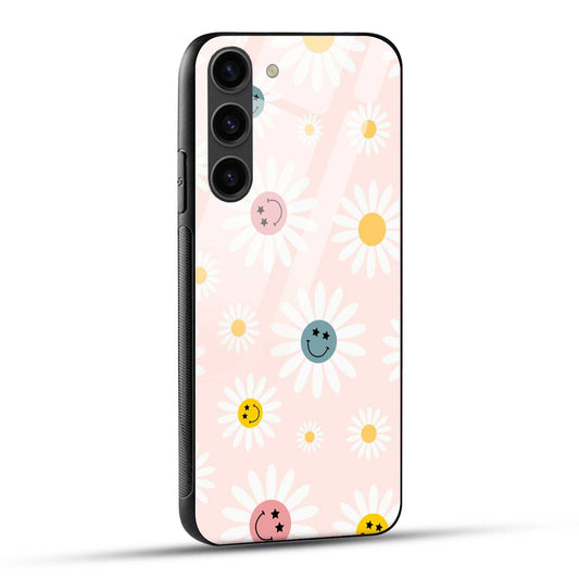Samsung Galaxy S23 5G Back Cover Flowers And Emoji Art Printed Glass Case