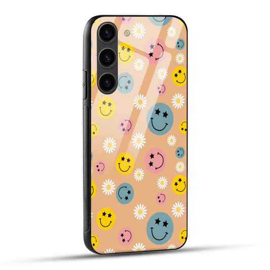 Samsung Galaxy S23 5G Back Cover Smiley And Flowers Printed Glass Case