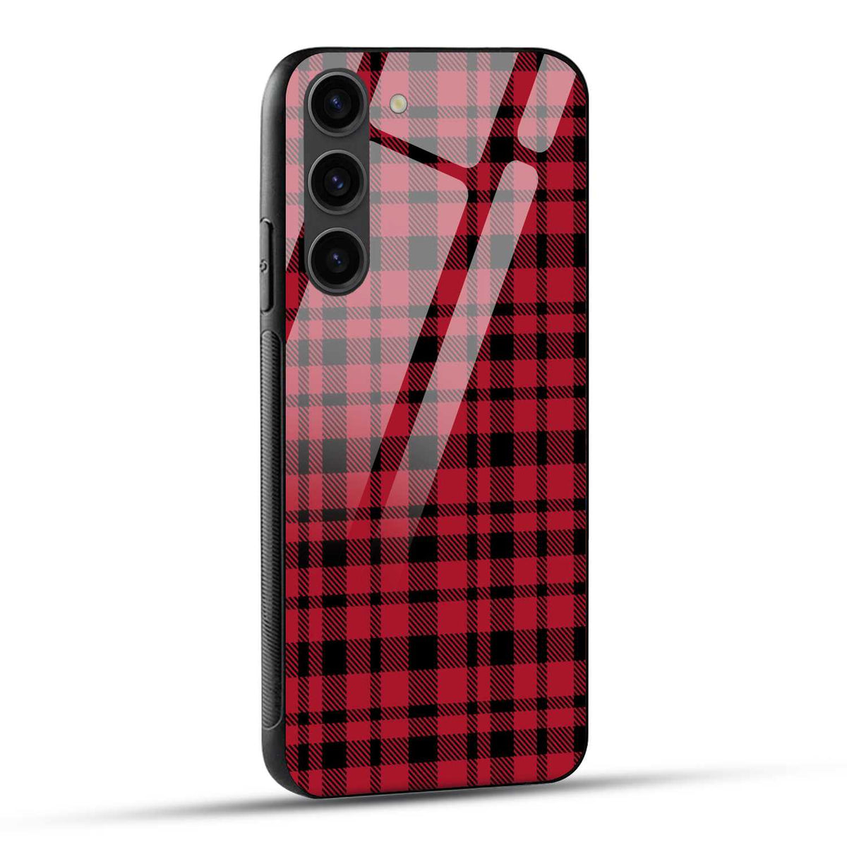 Samsung Galaxy S23 5G Back Cover Red Checks Pattern Printed Glass Case