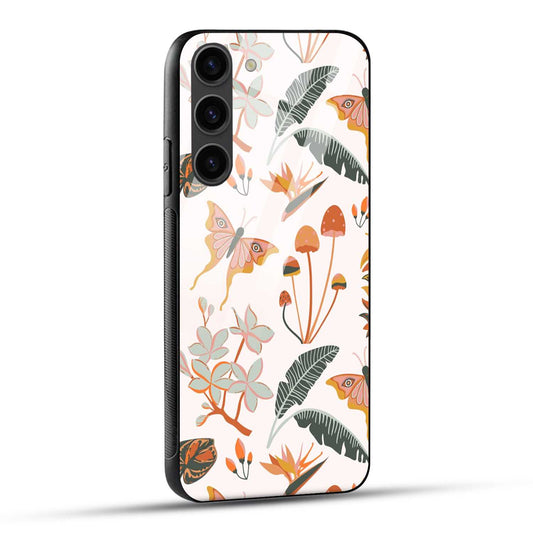 Samsung Galaxy S23 5G Back Cover Butterflies And Leaf Printed Glass Case