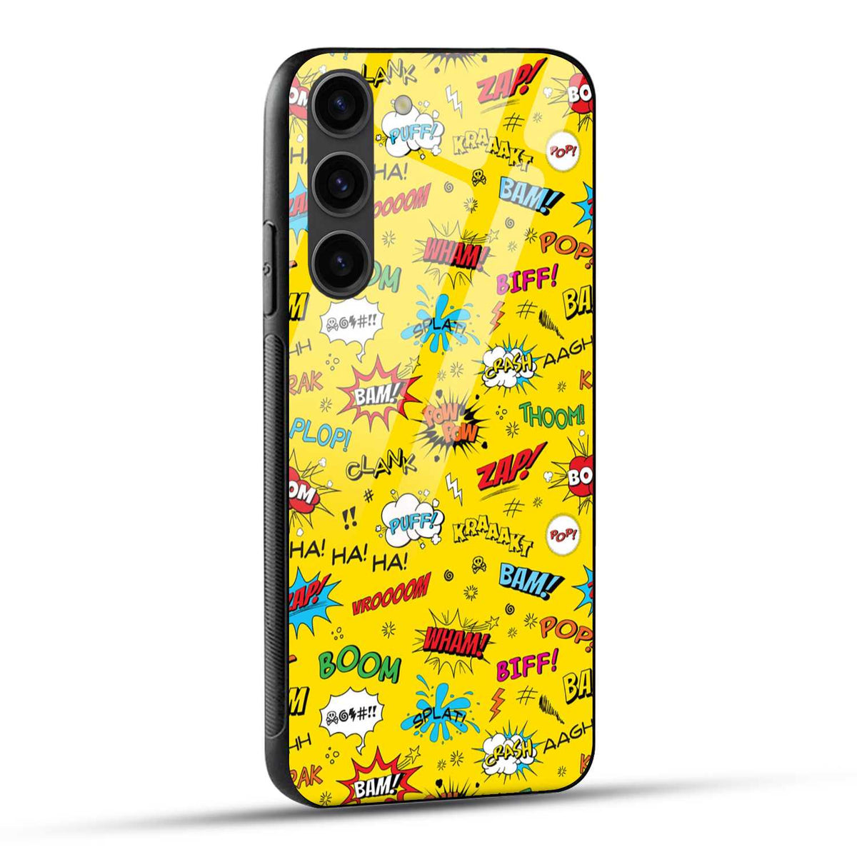 Samsung Galaxy S23 Plus 5G Back Cover Doodle Of Texts In Yellow Background Printed Glass Case