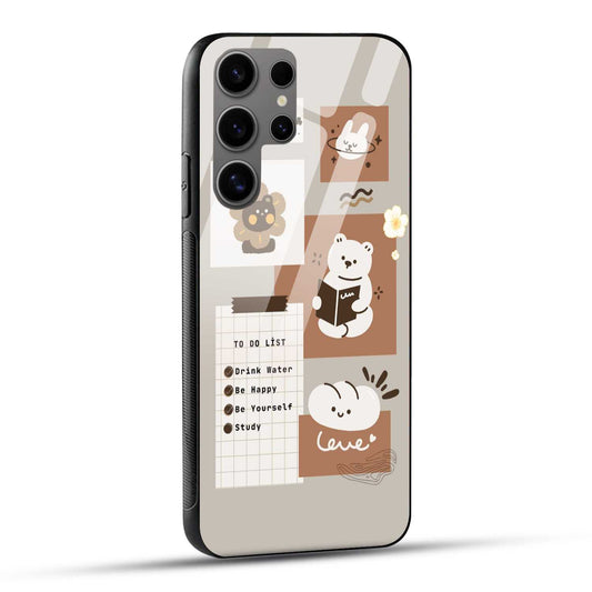 Samsung Galaxy S24 Ultra 5G Back Cover Beige Brown Playful Illustration Printed Glass Case